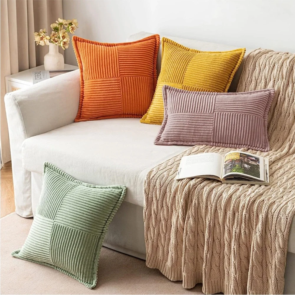 Pale Dusty Pink Stripe Texture Corduroy Farmhouse Luxury Soft Pillow Cover Set